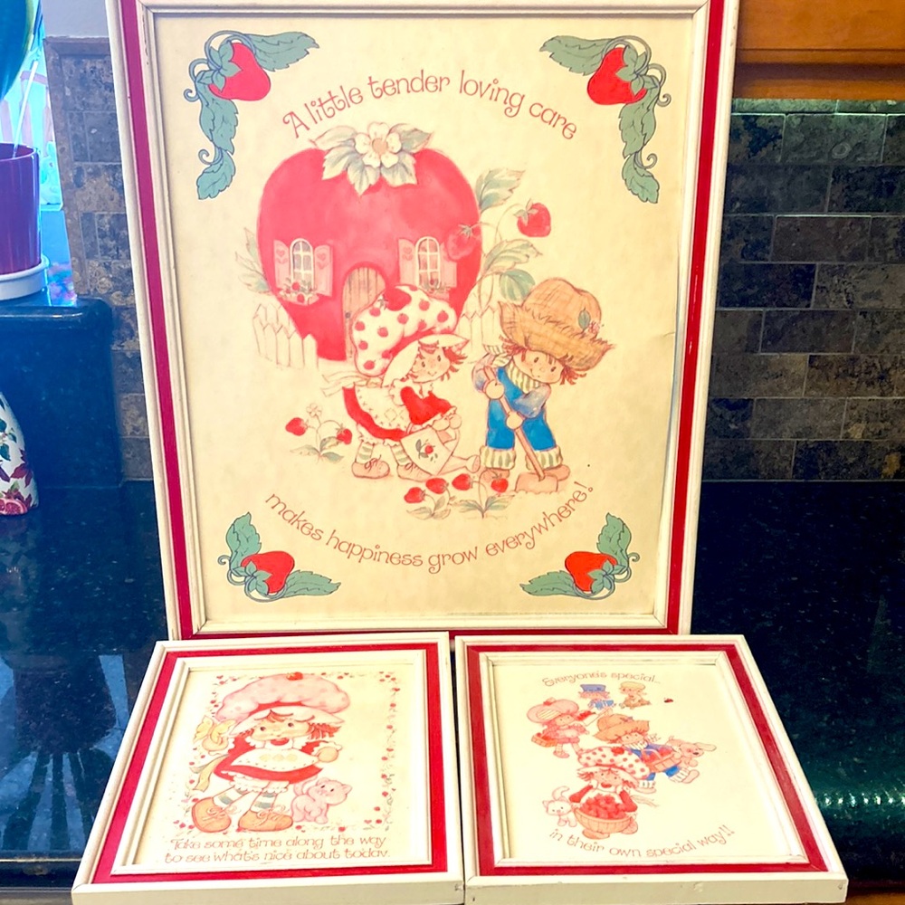 Vintage Strawberry Shortcake trio framed prints
